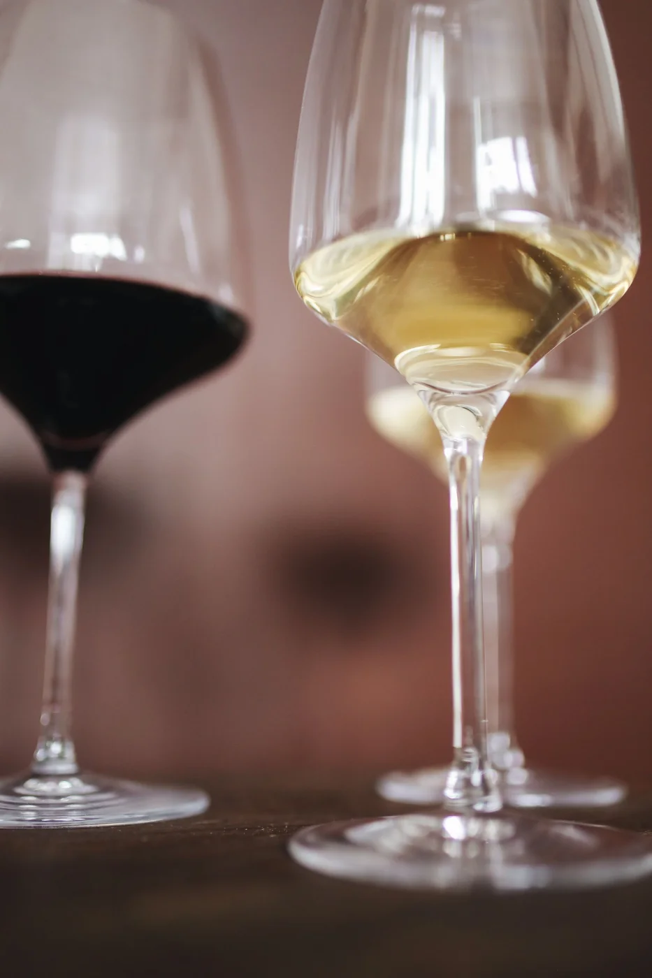 Wine glasses ready for a tasting, illustrative photography